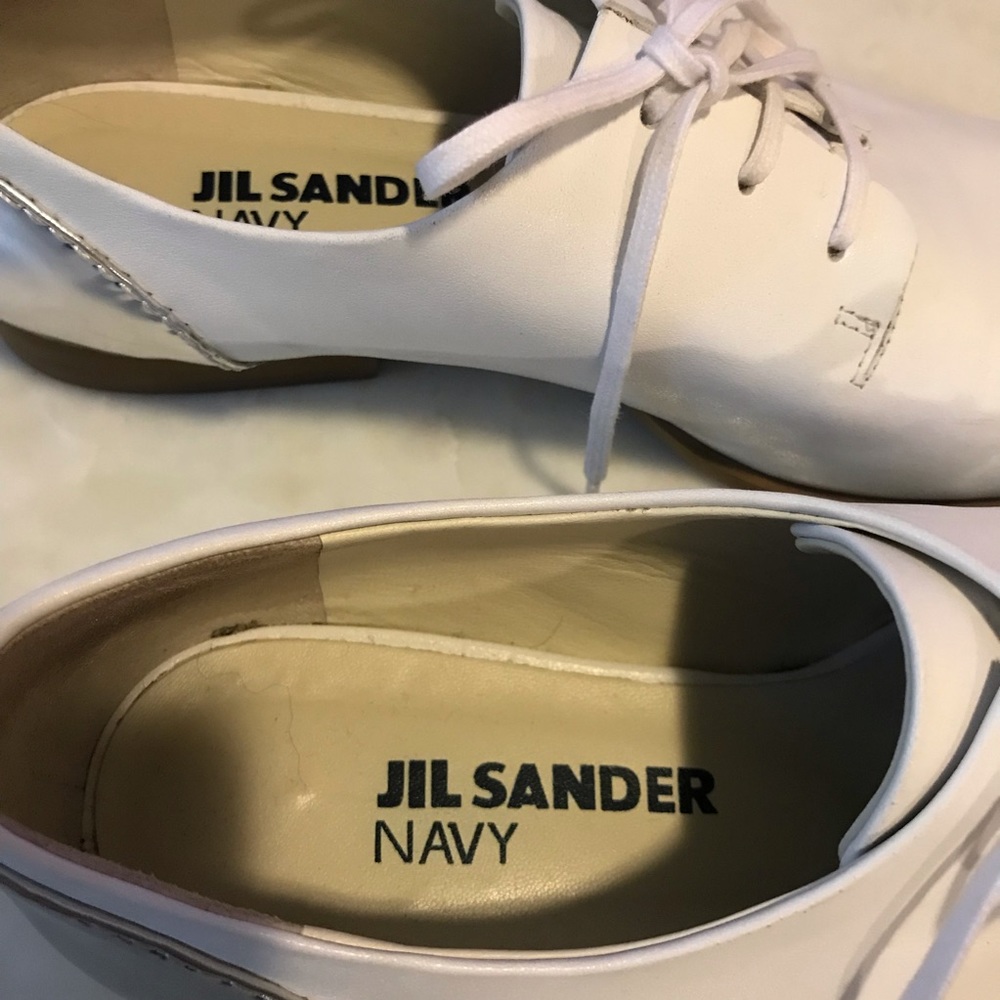 EUC Jil Sander Navy Lace Up Shoe White & Silver Metallic - Picture 5 of 8
